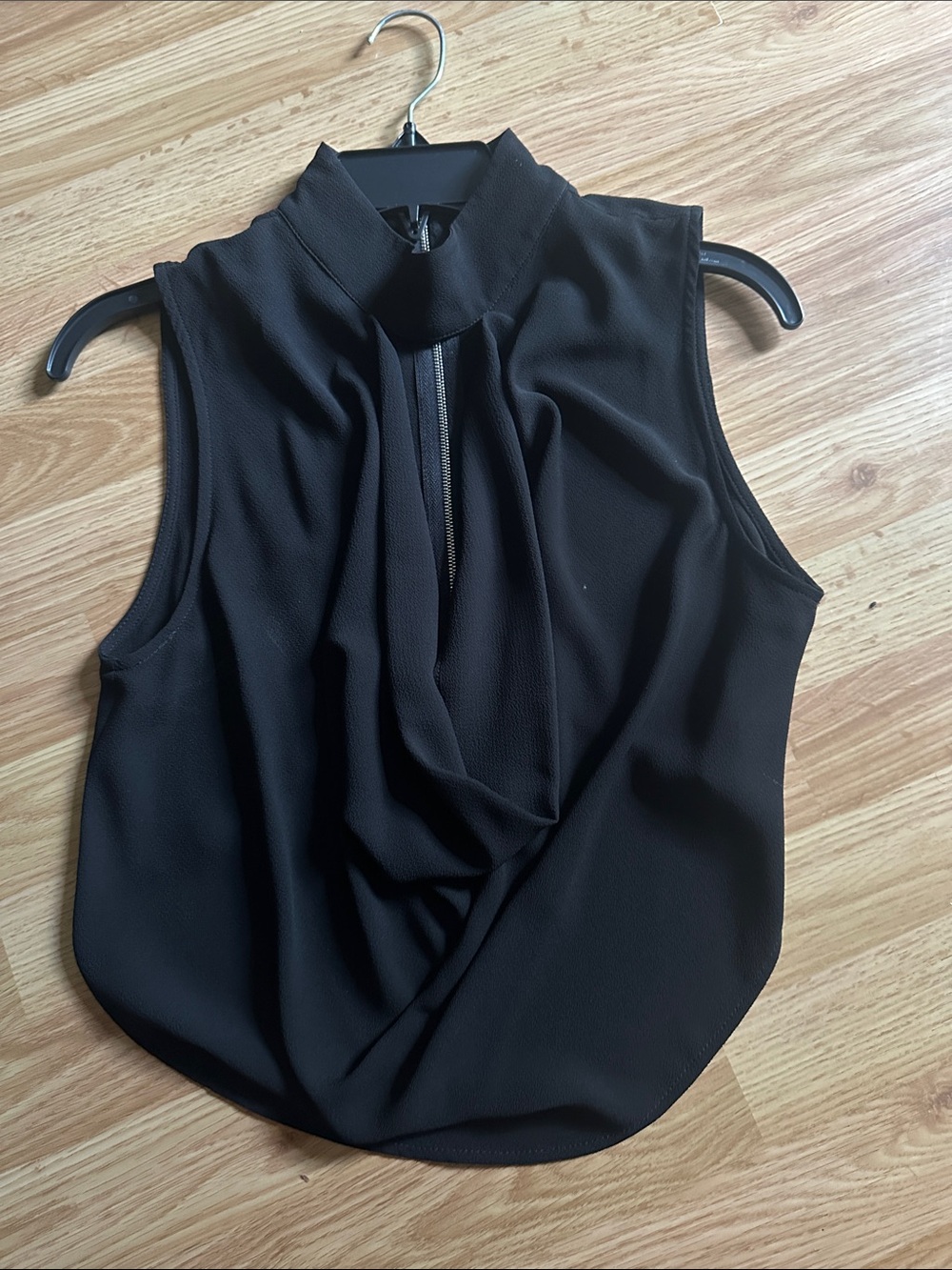 Black Sleeveless Draped Mock Neck Top